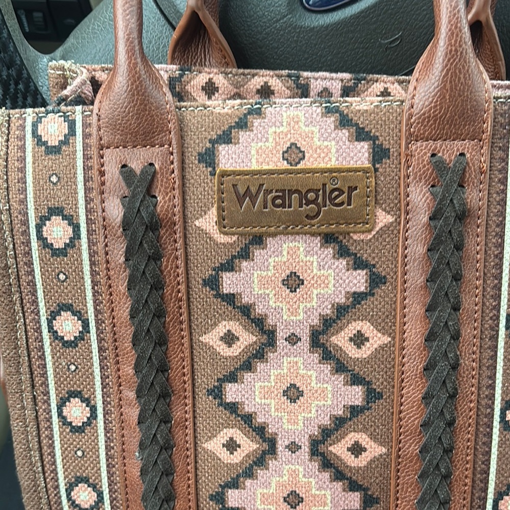 Wrangler Brown and Pink Geometric Tote Bag